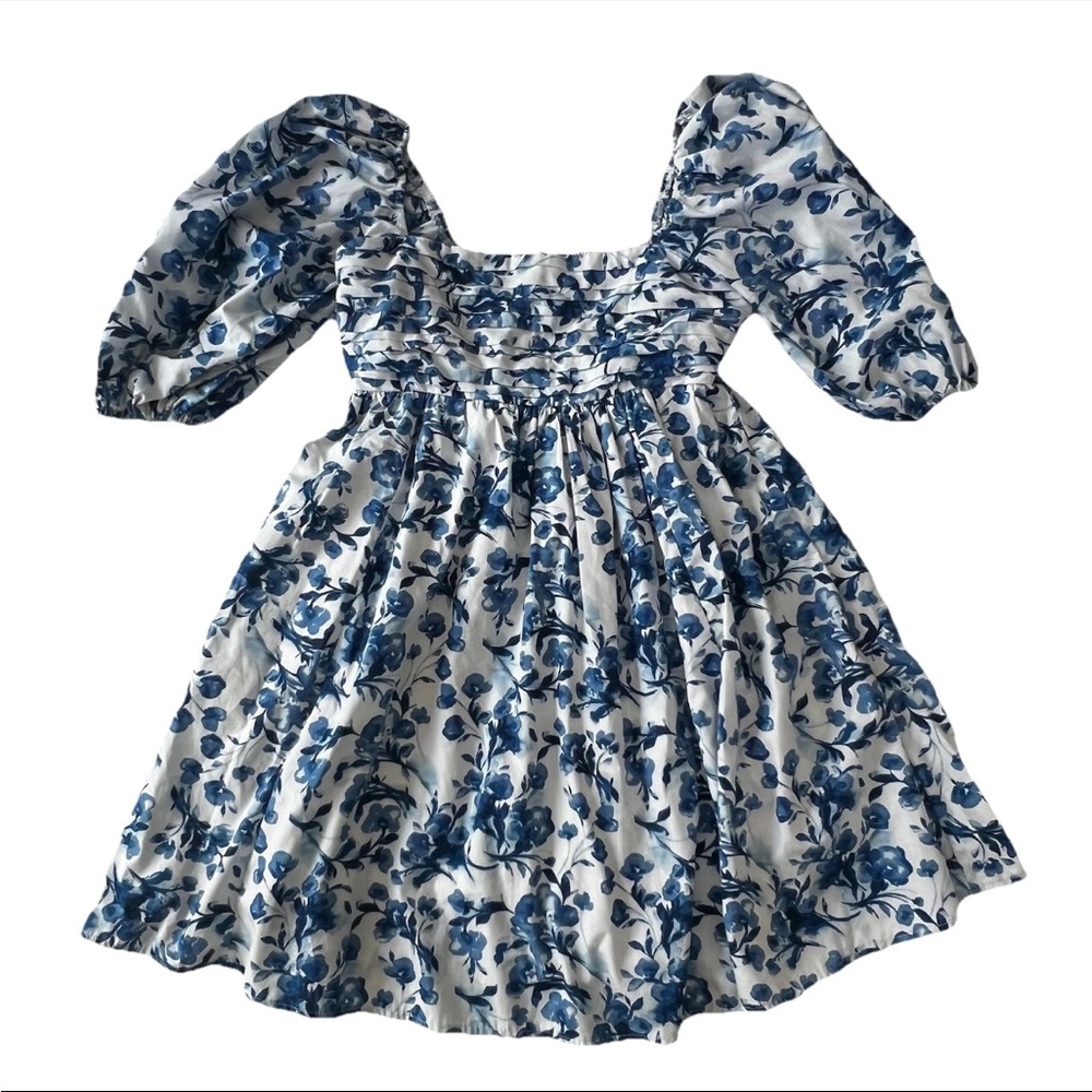 Abercrombie & Fitch Emerson Poplin Puff Sleeve Mini Dress S Blue White Floral - Picture 2 of 10